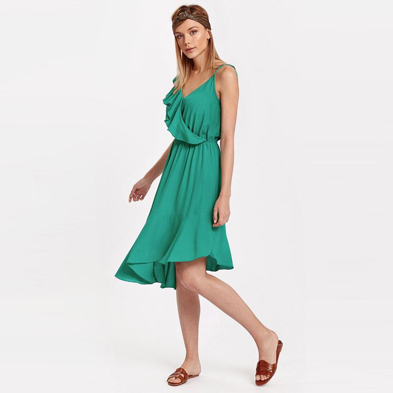 Jual Lc Waikiki Ruffle Detailed Neck Asymmetrical Moroccan Dress Green Tnt 8sl818z8 Online Oktober 2020 Blibli Com