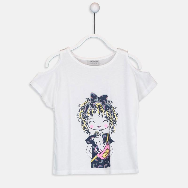 Jual Lc Waikiki Girl S Open Shoulder Cotton T Shirt Optic White 9sy135z4 Murah Agustus 2020 Blibli Com