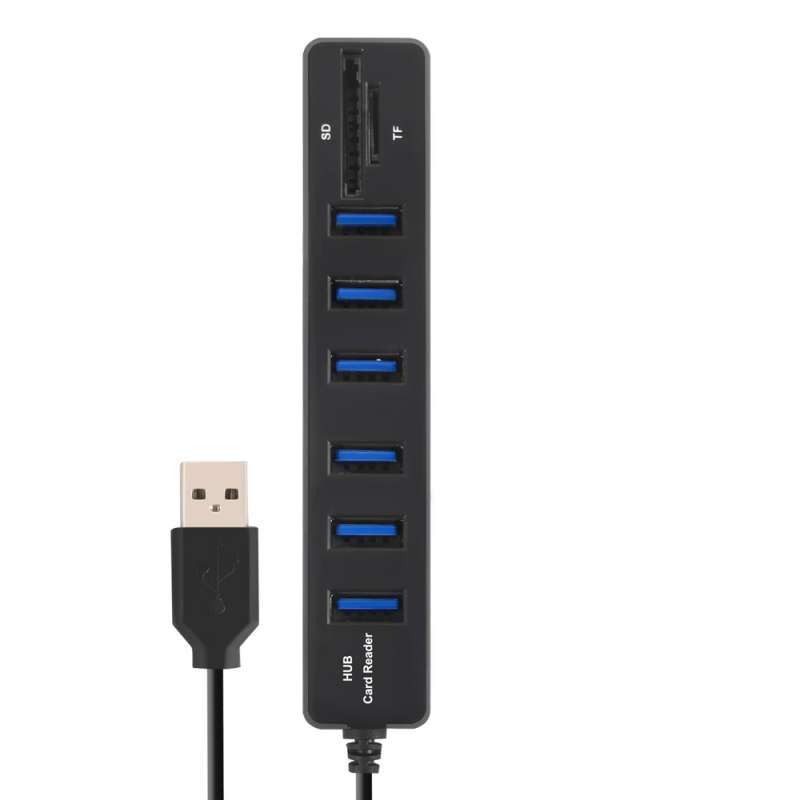 Jual Home Tech 2 In 1 Usb Hub 6 Port Combo Card Reader Sd Tf Card Cb220602 Black Online Februari 2021 Blibli