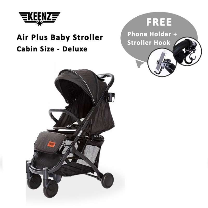 keenz air plus baby stroller cabin size deluxe free canopy pad hook phone holder