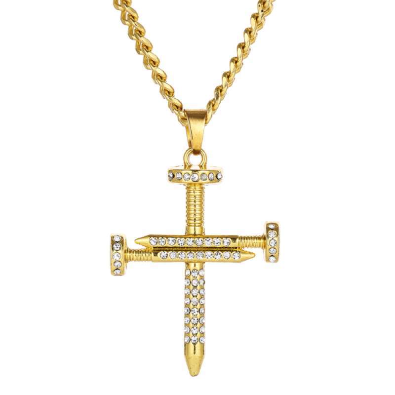Jual Gold Crystal Cross Charm Pendant 