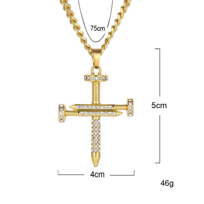 Jual Gold Crystal Cross Charm Pendant 