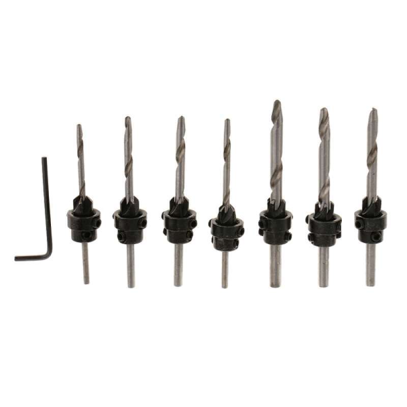 Pack 7 Tapered Drill Countersink Bit Screw Set Wood Dig Hole For Woodworking