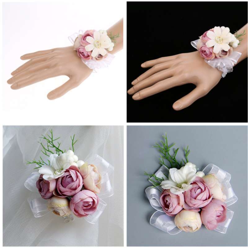 4 Pack Elegant Flower Girls Corsage for Bridesmaid Sisters Hand Accessory 