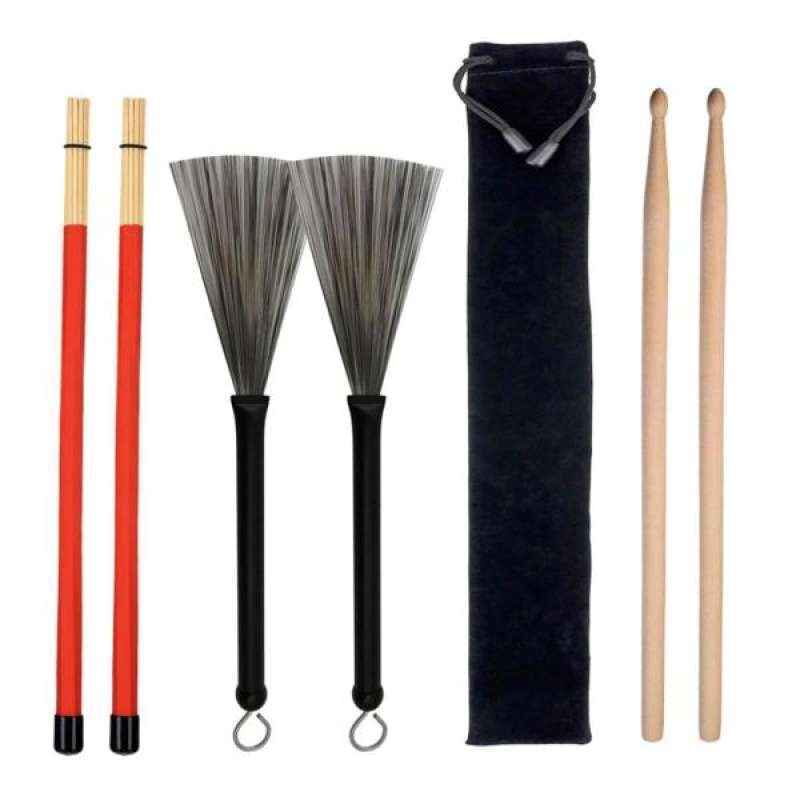 Drum Sticks Bag Set 5A Maple Wood Drum Sticks 1 Pair Drum Wire Brushes Retractable Drum Stick Brush and 1 Pair Rods Drum Sticks for Jazz Acoustic Folk Music Lover Gift 
