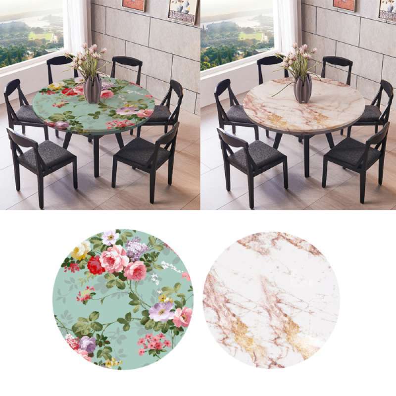 2 Pieces Vinyl Tablecloth Elastic Edge, Round Table Cover With Elastic