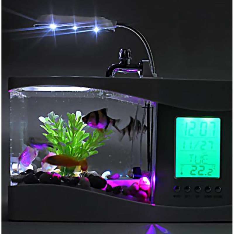 Jual Usb Desktop Aquarium Mini Fish Tank Water Light Calendar Alarm Clock Black Online Maret 2021 Blibli