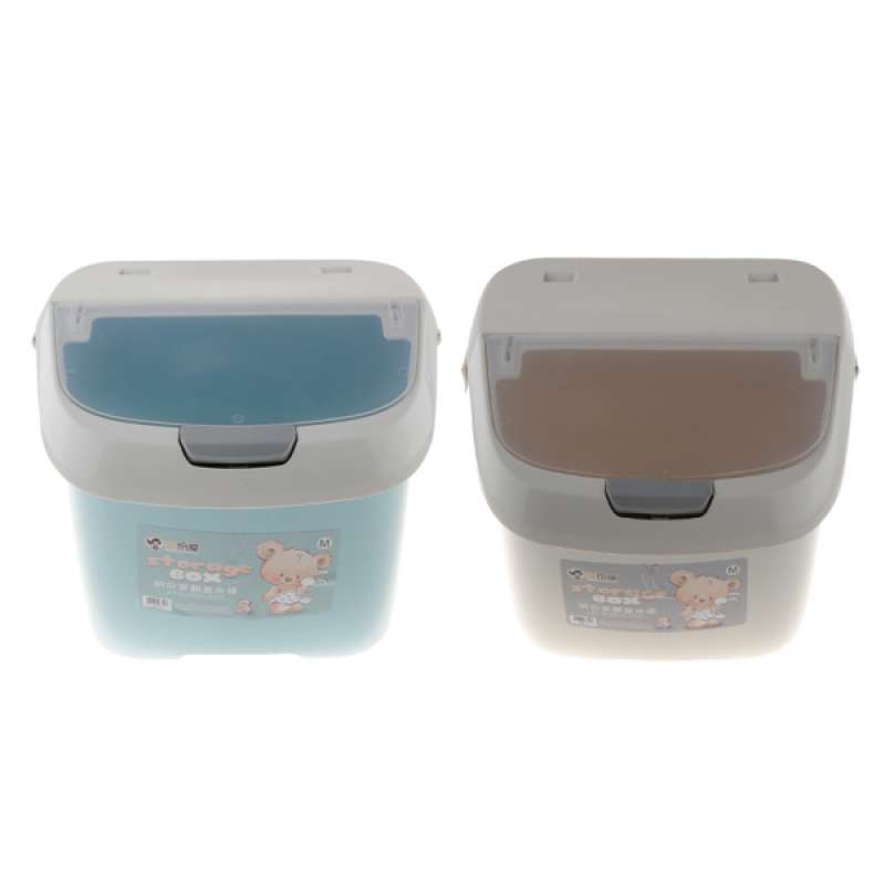 Jual Large Fresh Dry Dog Cat Food Plastic Storage Container With Flip Lid And Wheel For Pet Food And Bird Seed Max Up To 10 Kg Gray And Blue Online
