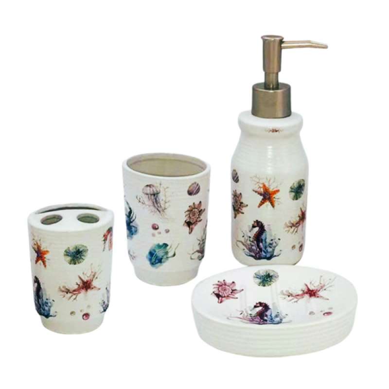 Vellarr Ceramic Bathroom Accessories Set Soap Dish Ware for Home Bathroom Decor Gift Grey Tumbler Set of 4 Toothbrush Holder 4-Piece Bath Collection Accessory Completes with Soap Dispenser