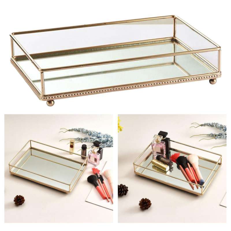 Jual Rectangular Dresser Vanity Mirror Tray Dresser Make Up Perfume Desk Organizer Online April 2021 Blibli