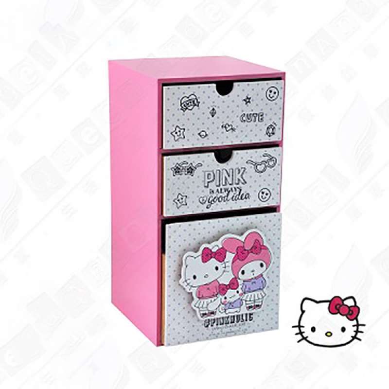 Jual Oem Hello Kitty Pinkholic Hello Kitty Melody Upright Three Drawer Box Desk Storage Stationery Storage Jewelry Storage Genuine Authorized Taiwanese Online November 2020 Blibli