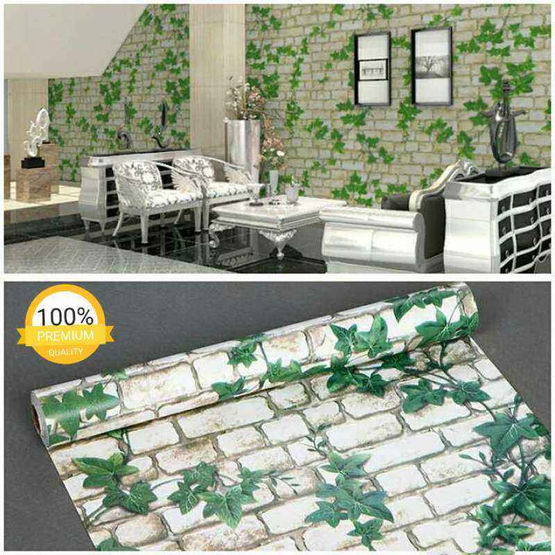 Jual Wallpaper Dinding Dekor Rumah Motif Batu Bata Putih Berdaun Hijau 10 M X 45 Cm Terbaru Juni 2021 Blibli