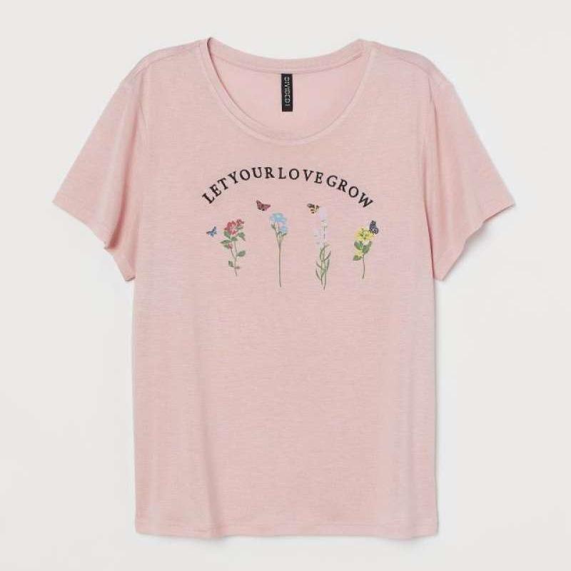 Promo Kaos H\u0026M Women Viscose Tee Peach 