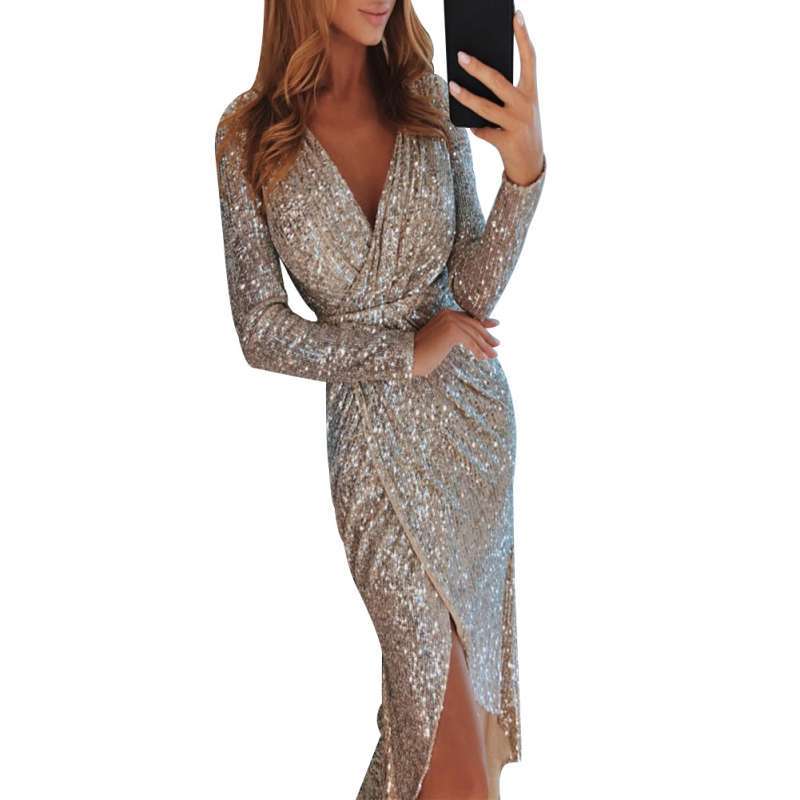 Bluelans Evening Party Sparkly V Neck 