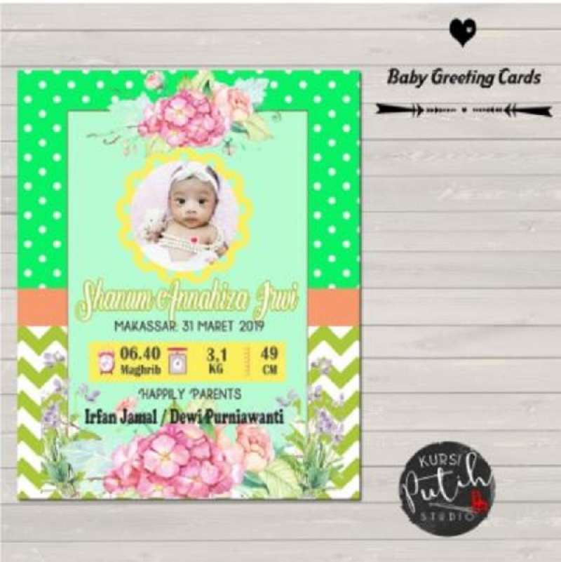 Jual Kartu Ucapan Kelahiran Bayi Aqiqah Birth Announcement Green Dots Terbaru Juli 2021 
