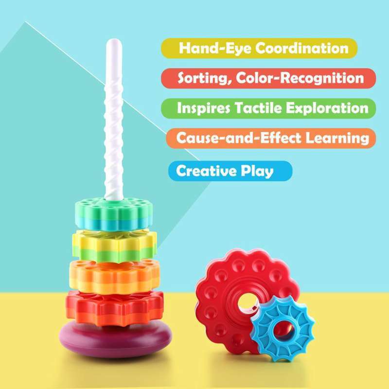 Promo Plastic Rainbow Tower Stacking Toy Shape Color Recognition Building Blocks Di Seller Homyl China Blibli