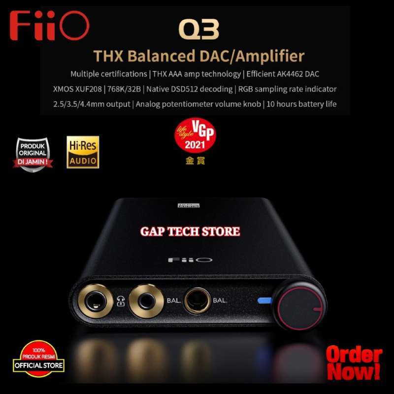 FiiO Q3 DSD512 2.5/3.5/4.4mm Output 768K/32Bit AK4462DAC with THX AAA amp Technology for MobilePhone & Computers with 
