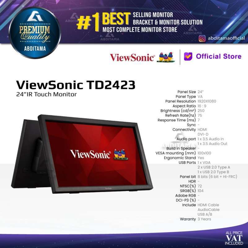 Jual Monitor LED Touch Viewsonic TD2423 
