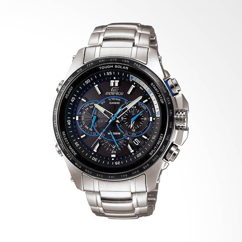 CASIO EDIFICE World Time Solar Powered Stainless Steel Strap Chronograph Jam Tangan Pria - Silver EQS-700DB-1AVDR