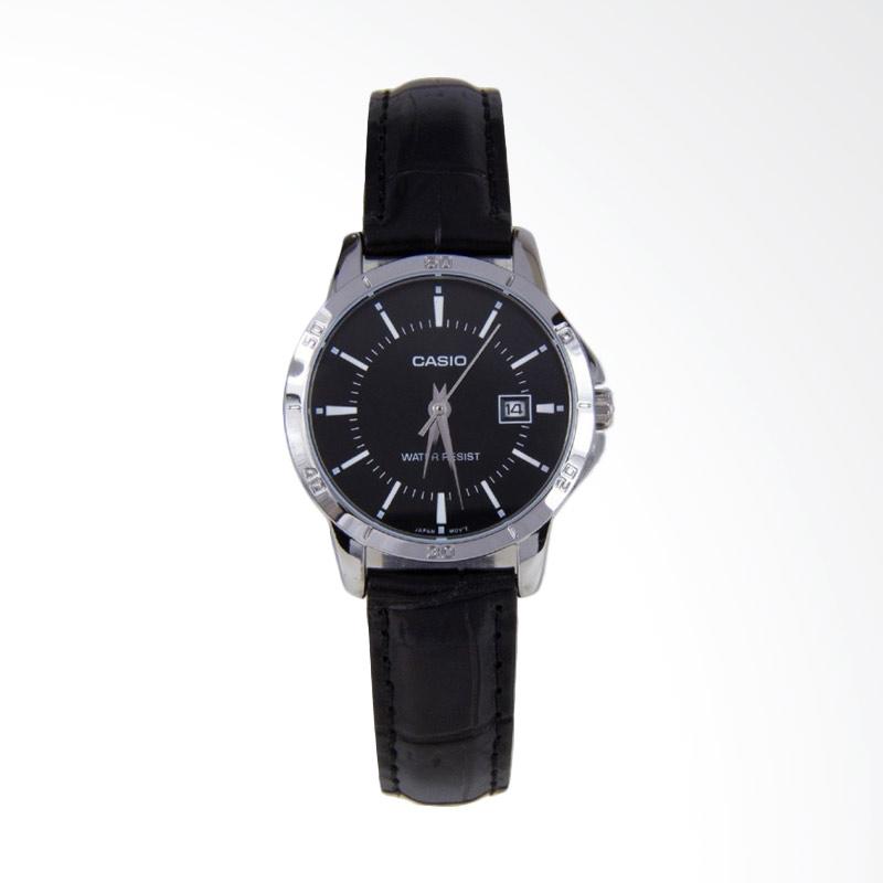 CASIO LTP-V004L-1AUDF Leather Jam Tangan Wanita Black Silver