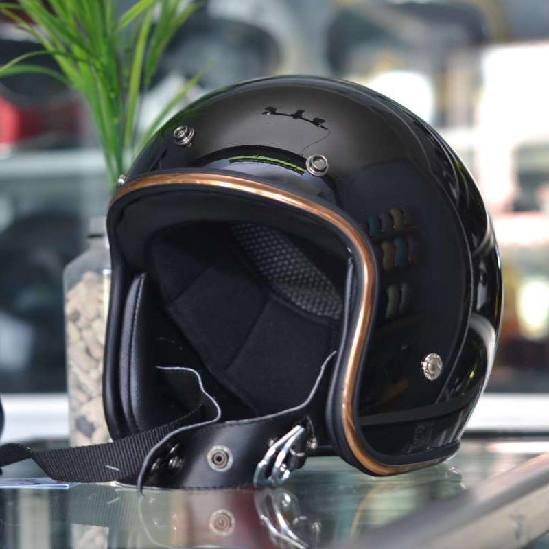 Jual HELM BOGO SLIMHEAD RETRO ORIGINAL BLACK WHITE PREMIUM QUALITY