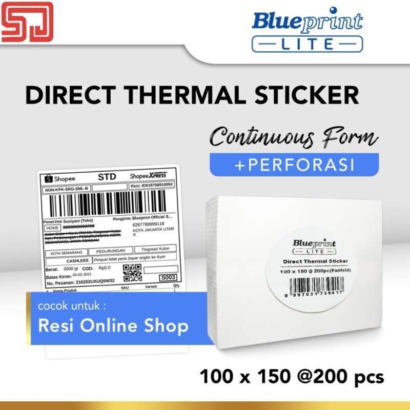 BLUEPRINT Direct Thermal Sticker Label Lite 100x150 mm 500Pcs CF (Resi,  Ekspedisi JNE, Online Shop)