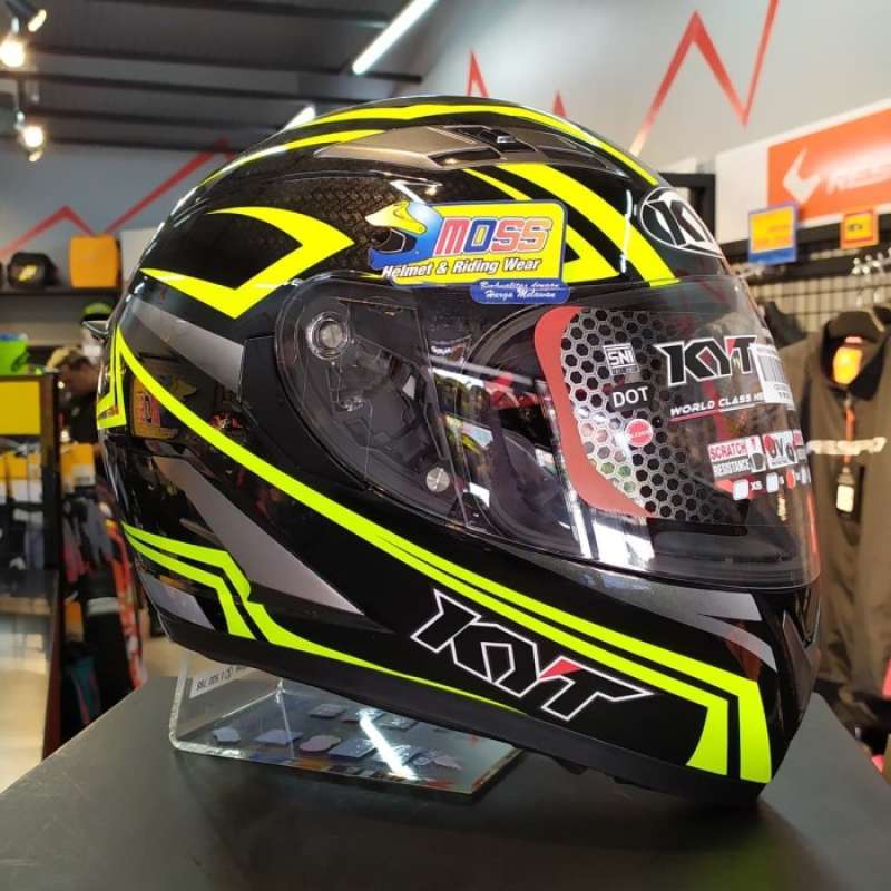 Jual HELM KYT FALCON 2 CARBON BLACK YELLOW FLUO DOUBLE VISOR FULL
