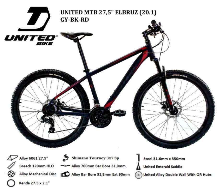 Jual Sepeda Gunung Mtb United Elbruz 27 5 Alloy Shimano Tourney Ban Kenda Black Red Di Seller Gudang Sepeda Official Gudang Sepeda Official Kota Jakarta Selatan Blibli