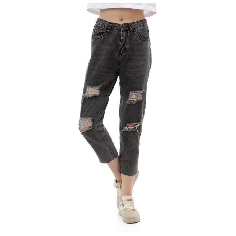 Hamlin Jourel Long Pants Celana Panjang Boy Friend Ripped Jeans Wanita  Material Denim ORIGINAL Gray - Main Image