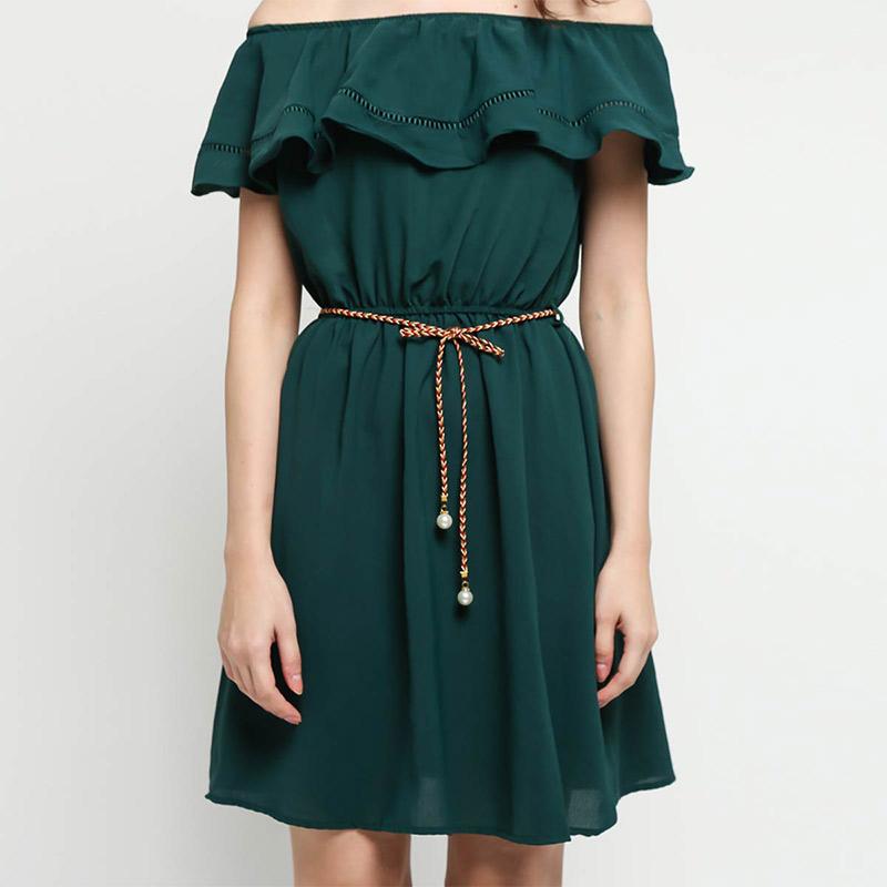emerald off shoulder dress
