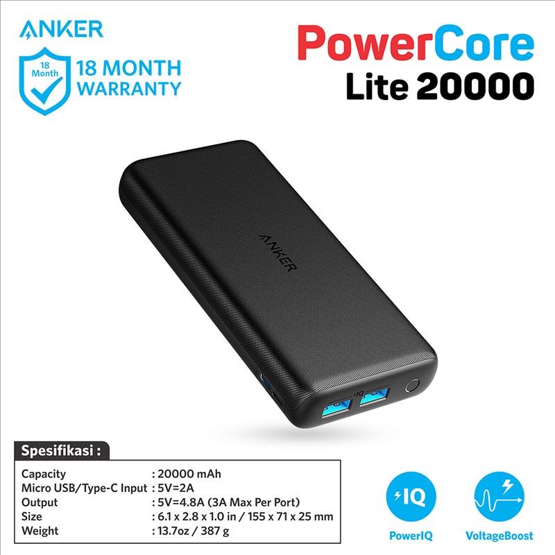 Jual Powerbank Anker Powercore Lite B2b Un 20000mah A1269h11