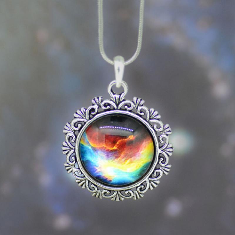 Bluelans H9639 Couple Lover Starry Sky Universe Glass Cabochon Pendant Chain Necklace Gift