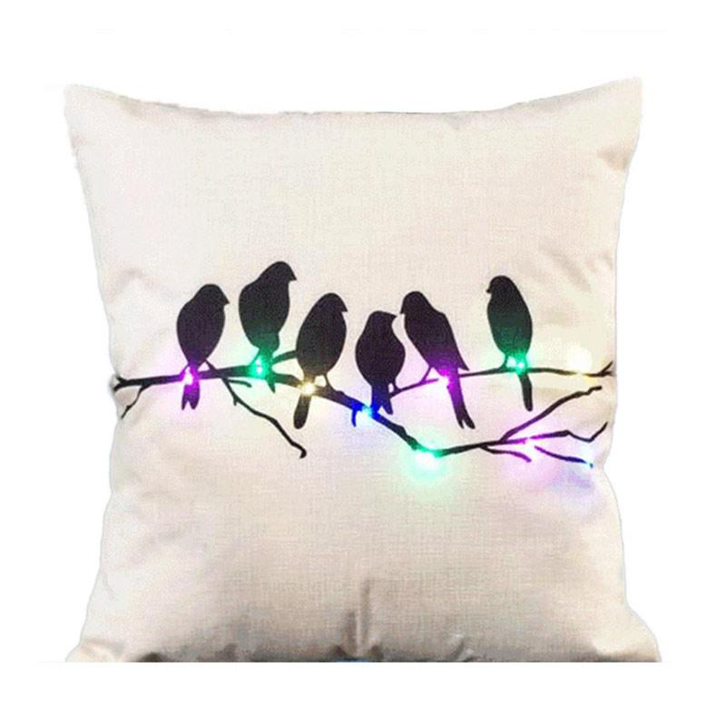 Jual Bluelans Cute Bird Print Led Lighting Linen Waist 5 Cushion Bluelans Cute Bird Print Led Lighting