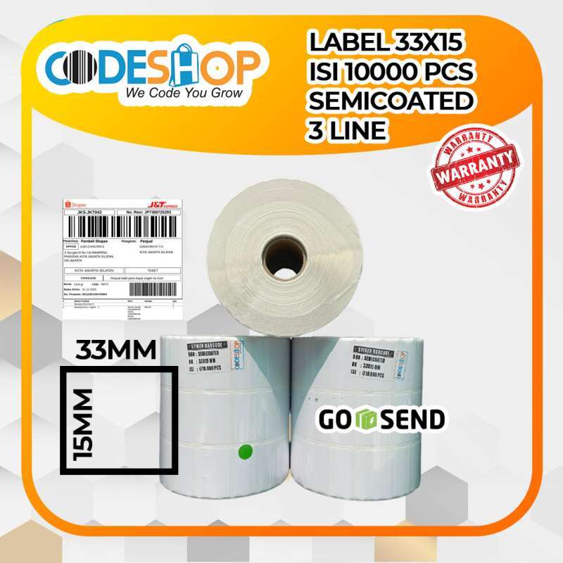 KERTAS STIKER LABEL PRINTER UKURAN 33 X 15 33X15 - 3 LINE