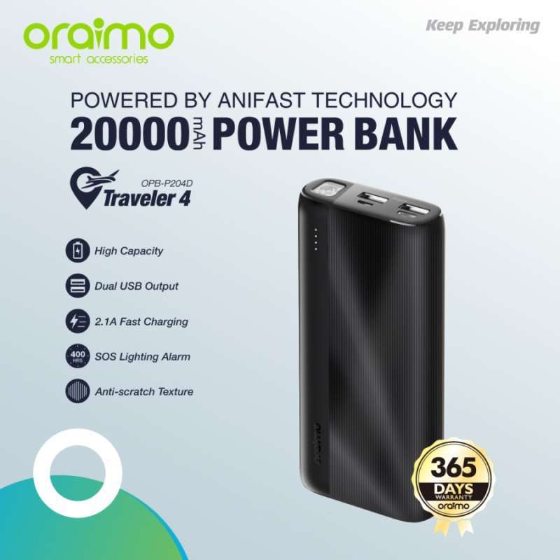 Promo Oraimo Traveler 4 Powerbank 20000mAh Dual USB Fast Charging OPB-P204D  - Black Diskon 37% di Seller Victorindo Official Store - Channel B ( Blibli  Victorindo ) - Kota Jakarta Pusat
