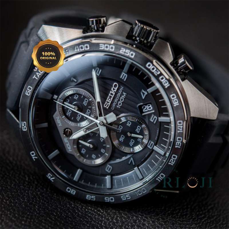 Jual SEIKO Chronograph SSB327 SSB327P1 Men Black Dial Black
