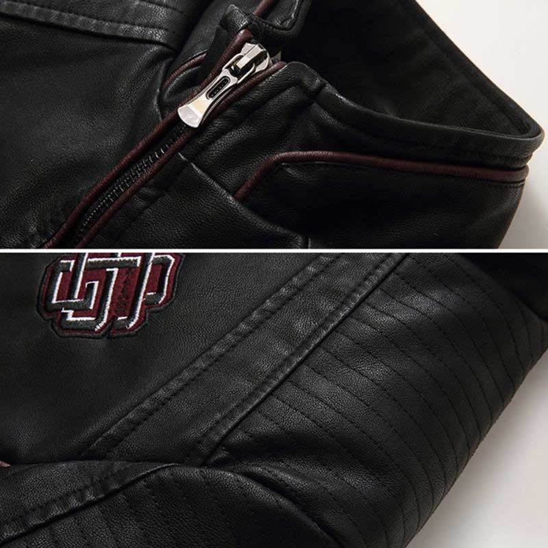 Men Faux Leather Bomber Jacket