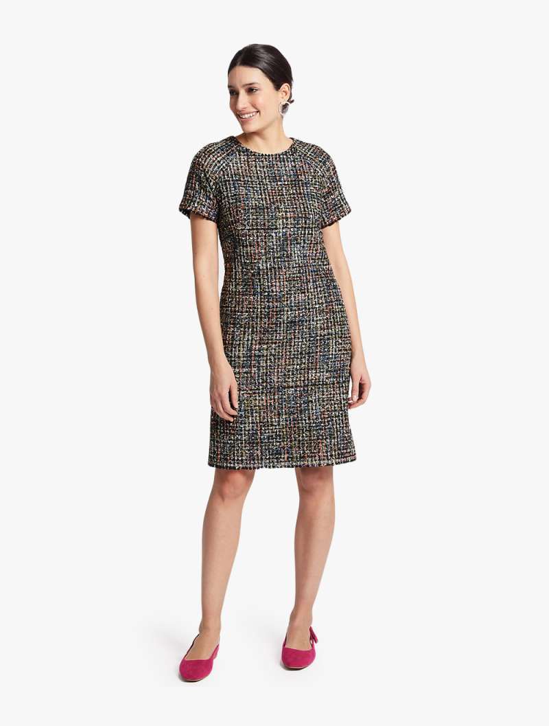 Sparkle Tweed Short Sleeve Shift Dress 