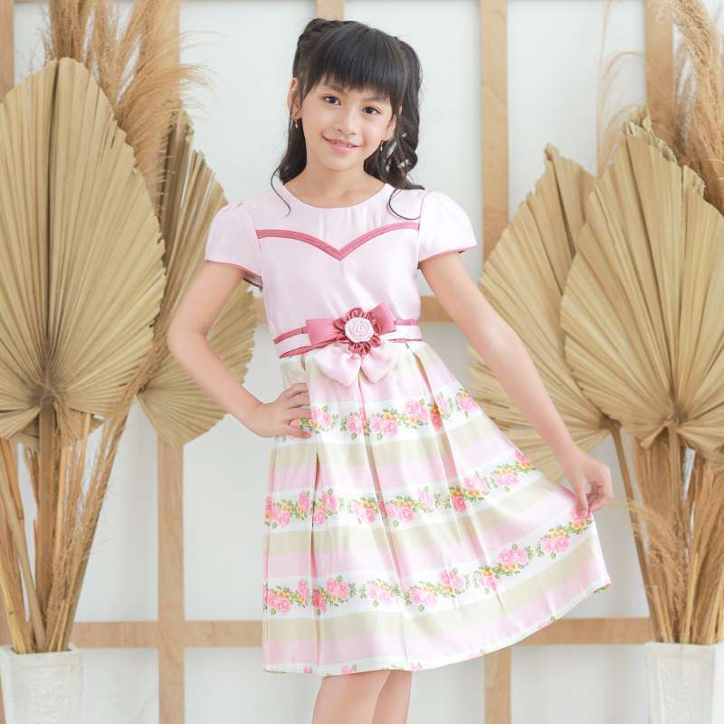 Two Mix Baju Anak Perempuan Fashion - Dress Anak Cewek Wanita Bahan Kain Satin Usia 1-12 Tahun 4277