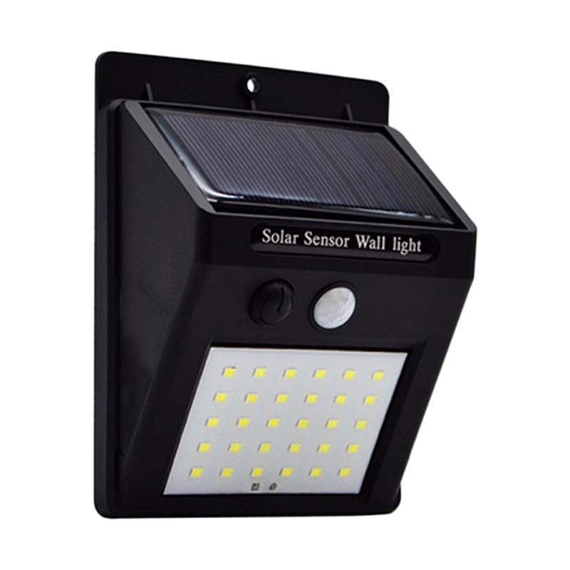 lampu taman dinding 30 led solar sensor tenaga surya matahari wall lamp hitam