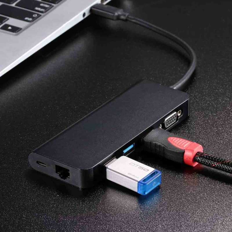 Jual Iit Type C Hub 6 In 1 Adapter With 2 Usb 3 0 4k Hdmi Rj45 Vga Usb C Pd Charging Port For Type C Laptops Devices Online Desember 2020 Blibli