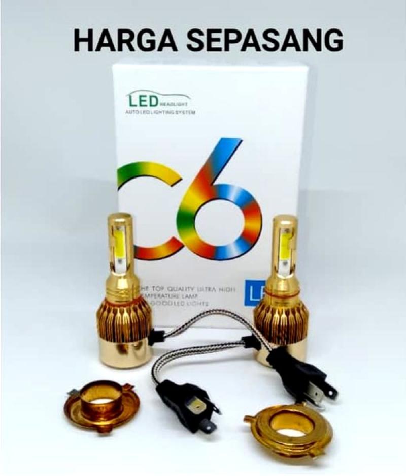 oem lampu mobil utama led headlight c6 gold h4 high low 38 watt hitam motor