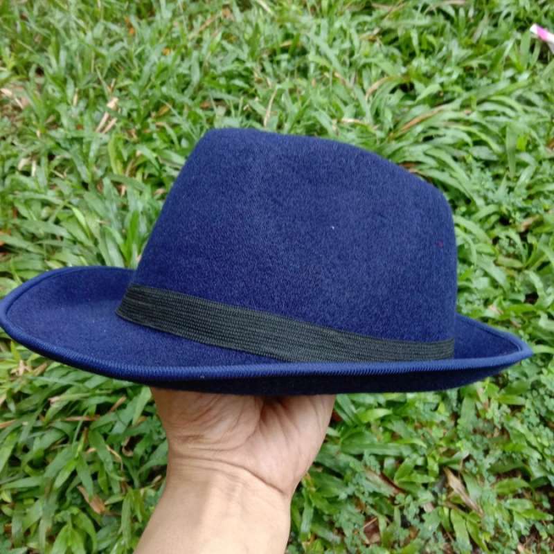 Jual topi laken fedora biru pria wanita 