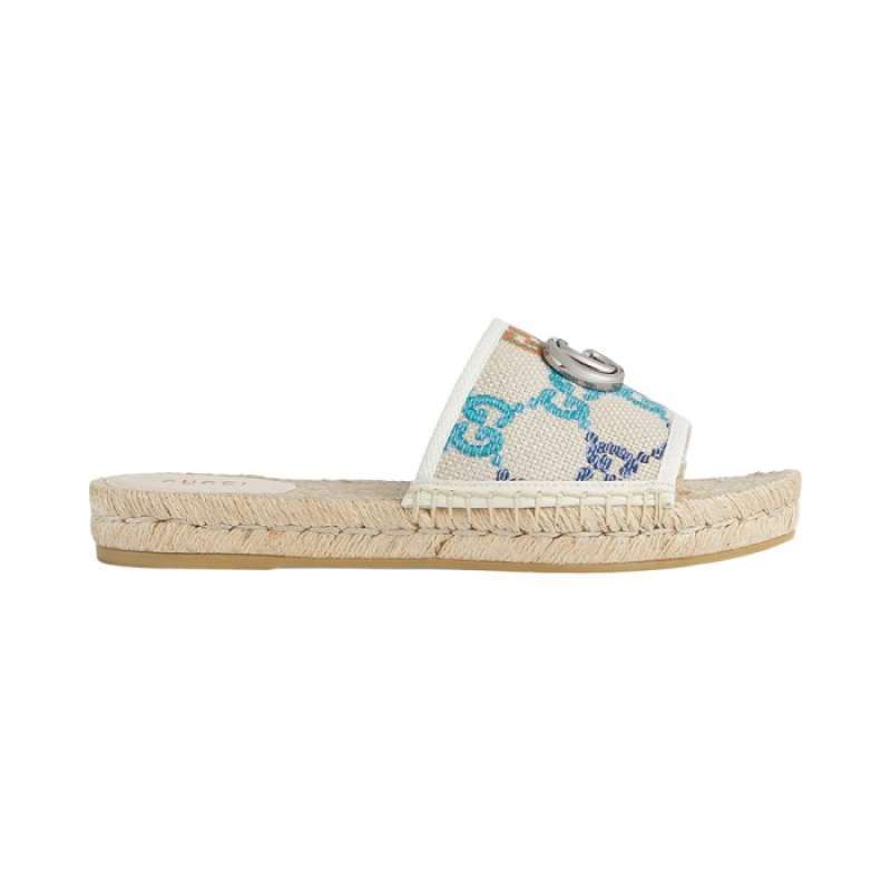 Jual Gucci Women's GG Canvas Linen Espadrille Slides White Multicolor - 39  di Seller voila.id Official Store - Kebayoran Lama Selatan, Kota Jakarta  Selatan | Blibli