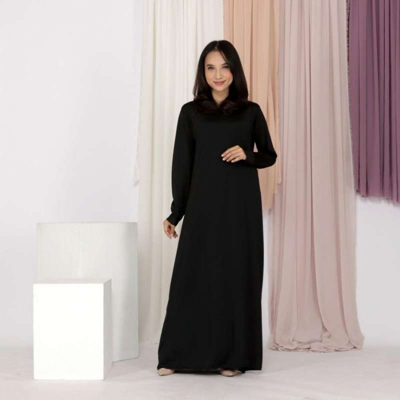 Jual INNER DRESS TANPA LENGAN DALEMAN GAMIS POLOS PANJANG HITAM
