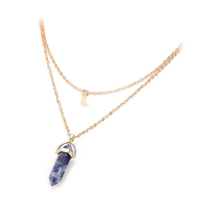 Jual H Ikea Natural Stone Glass Hexagonal Women Necklace Blue