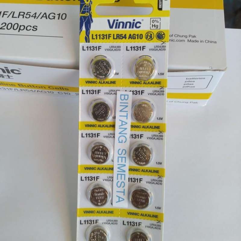 Vinnic AG10 LR54 L1131F 1.5V Alkaline Button Cell Battery - Single Battery