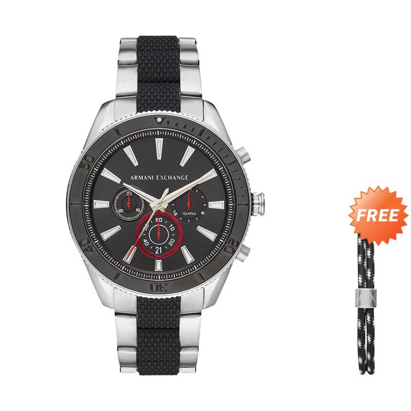 Armani Exchange AX7106 Black Dial Stainless Steel Black Resin Strap Free Bracelet Gift Set MACHTWATCH