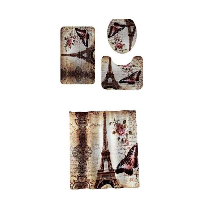 Jual Oem Eiffel Tower Bathroom Set Shower Curtain With Rug Mat Toilet Lid Cover Online November 2020 Blibli Com