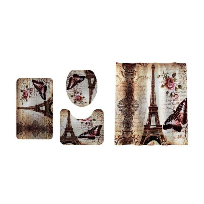 Jual Oem Eiffel Tower Bathroom Set Shower Curtain With Rug Mat Toilet Lid Cover Online September 2020 Blibli Com